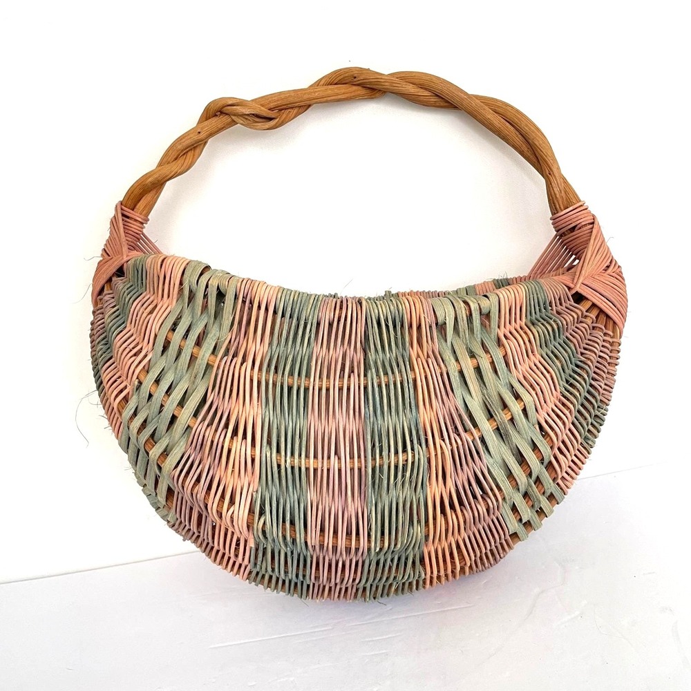 Vintage wall Pocket planter Basket Boho Hanging Handmade Grapevine Handle